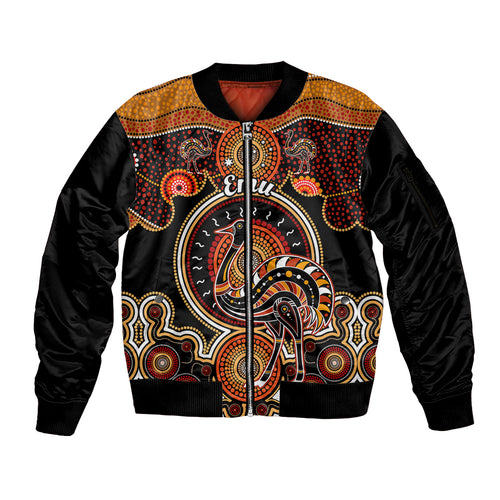 personalised-australian-astrology-sleeve-zip-bomber-jacket-aboriginal-emu-zodiac-sign