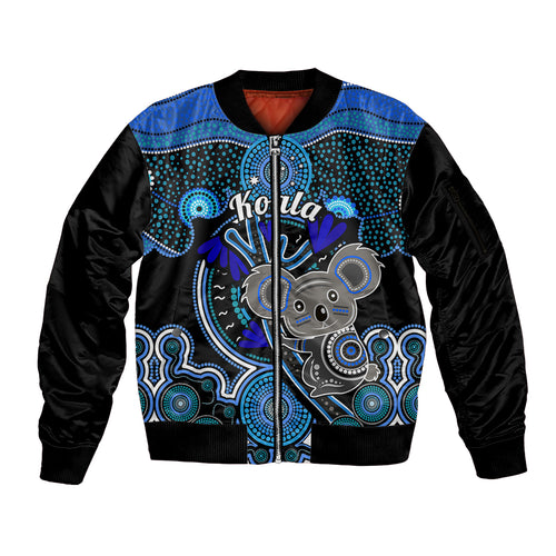 personalised-australian-astrology-sleeve-zip-bomber-jacket-aboriginal-koala-zodiac-sign