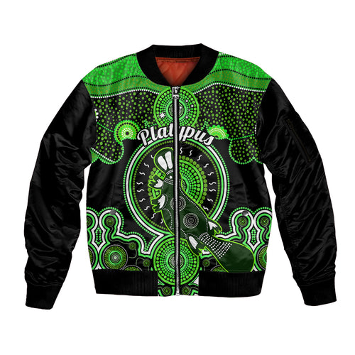 personalised-australian-astrology-sleeve-zip-bomber-jacket-aboriginal-platypus-zodiac-sign