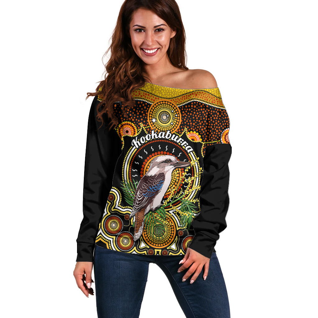 personalised-australian-astrology-off-shoulder-sweater-aboriginal-kookaburra-zodiac-sign