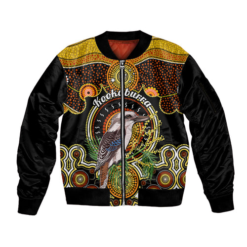 personalised-australian-astrology-sleeve-zip-bomber-jacket-aboriginal-kookaburra-zodiac-sign