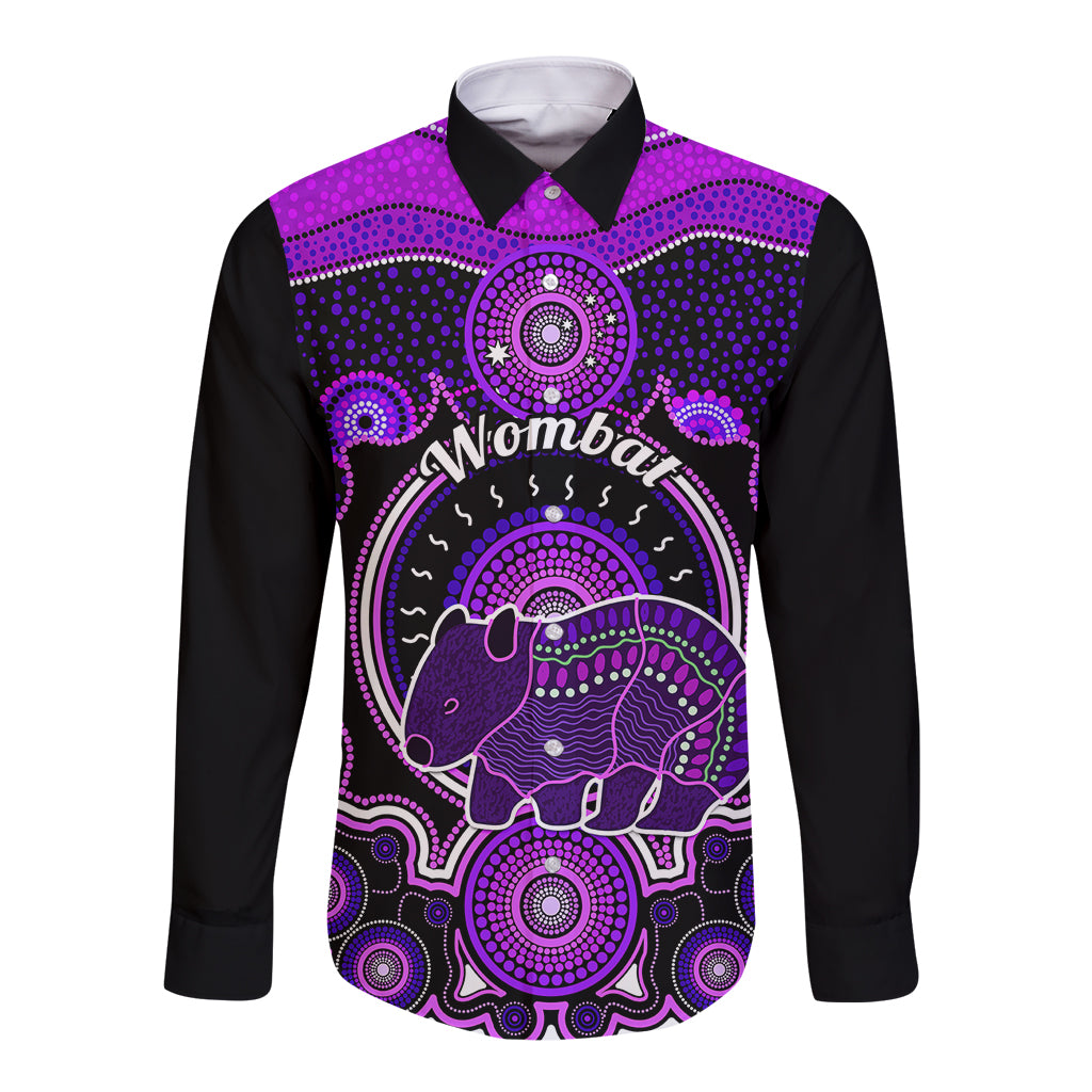 personalised-australian-astrology-long-sleeve-button-shirt-aboriginal-wombat-zodiac-sign