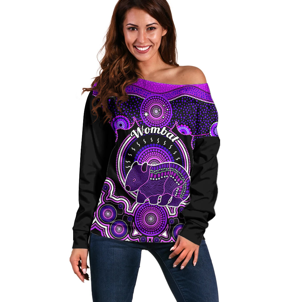 personalised-australian-astrology-off-shoulder-sweater-aboriginal-wombat-zodiac-sign