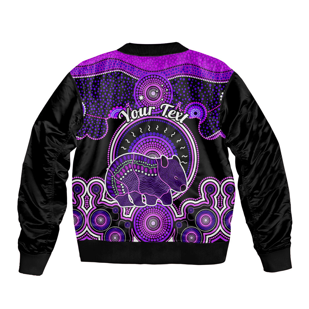 personalised-australian-astrology-sleeve-zip-bomber-jacket-aboriginal-wombat-zodiac-sign