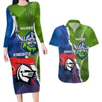Personalised Knights and Raiders Couples Matching Long Sleeve Bodycon Dress and Hawaiian Shirt Dynamic Sporty Version