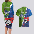 Personalised Knights and Raiders Couples Matching Long Sleeve Bodycon Dress and Hawaiian Shirt Dynamic Sporty Version