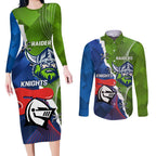 Personalised Knights and Raiders Couples Matching Long Sleeve Bodycon Dress and Long Sleeve Button Shirt Dynamic Sporty Version