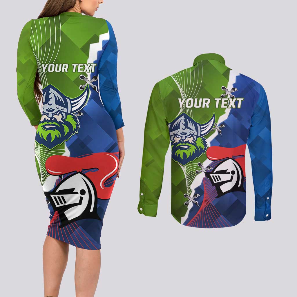 Personalised Knights and Raiders Couples Matching Long Sleeve Bodycon Dress and Long Sleeve Button Shirt Dynamic Sporty Version