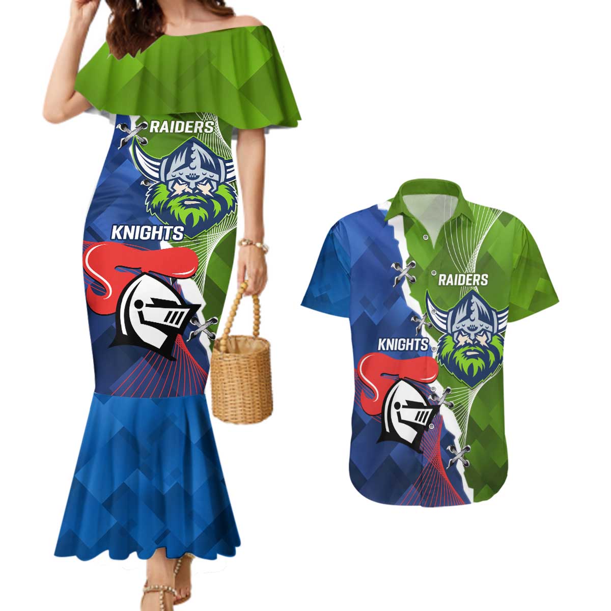 Personalised Knights and Raiders Couples Matching Mermaid Dress and Hawaiian Shirt Dynamic Sporty Version