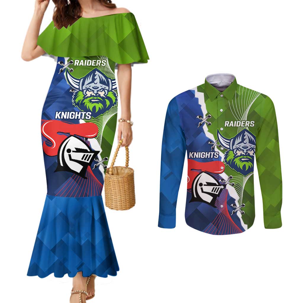 Personalised Knights and Raiders Couples Matching Mermaid Dress and Long Sleeve Button Shirt Dynamic Sporty Version