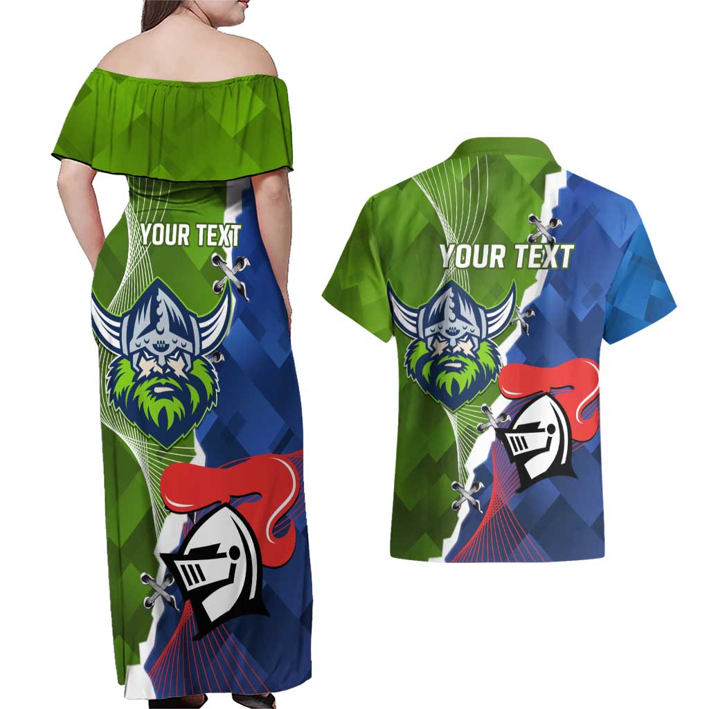 Personalised Knights and Raiders Couples Matching Off Shoulder Maxi Dress and Hawaiian Shirt Dynamic Sporty Version