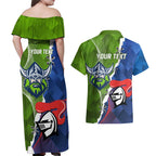 Personalised Knights and Raiders Couples Matching Off Shoulder Maxi Dress and Hawaiian Shirt Dynamic Sporty Version