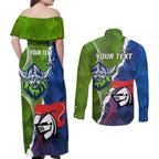 Personalised Knights and Raiders Couples Matching Off Shoulder Maxi Dress and Long Sleeve Button Shirt Dynamic Sporty Version