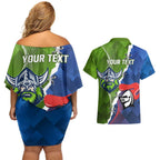 Personalised Knights and Raiders Couples Matching Off Shoulder Short Dress and Hawaiian Shirt Dynamic Sporty Version