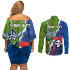 Personalised Knights and Raiders Couples Matching Off Shoulder Short Dress and Long Sleeve Button Shirt Dynamic Sporty Version