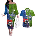 Personalised Knights and Raiders Couples Matching Off The Shoulder Long Sleeve Dress and Hawaiian Shirt Dynamic Sporty Version