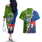 Personalised Knights and Raiders Couples Matching Off The Shoulder Long Sleeve Dress and Hawaiian Shirt Dynamic Sporty Version