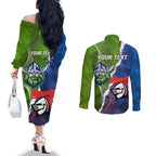 Personalised Knights and Raiders Couples Matching Off The Shoulder Long Sleeve Dress and Long Sleeve Button Shirt Dynamic Sporty Version