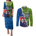 Personalised Knights and Raiders Couples Matching Puletasi and Long Sleeve Button Shirt Dynamic Sporty Version