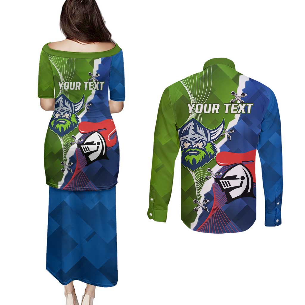 Personalised Knights and Raiders Couples Matching Puletasi and Long Sleeve Button Shirt Dynamic Sporty Version
