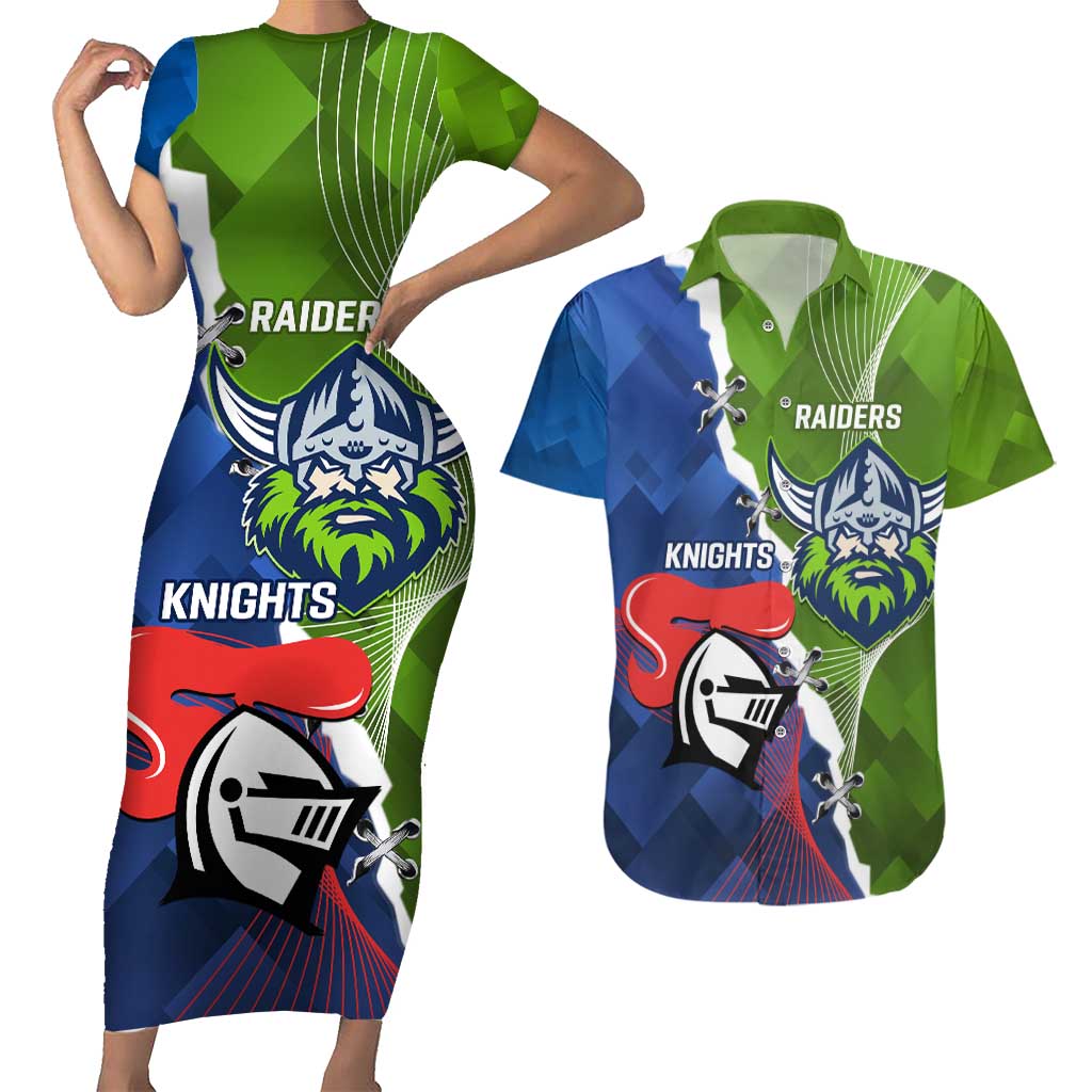 Personalised Knights and Raiders Couples Matching Short Sleeve Bodycon Dress and Hawaiian Shirt Dynamic Sporty Version
