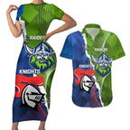 Personalised Knights and Raiders Couples Matching Short Sleeve Bodycon Dress and Hawaiian Shirt Dynamic Sporty Version