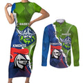 Personalised Knights and Raiders Couples Matching Short Sleeve Bodycon Dress and Long Sleeve Button Shirt Dynamic Sporty Version