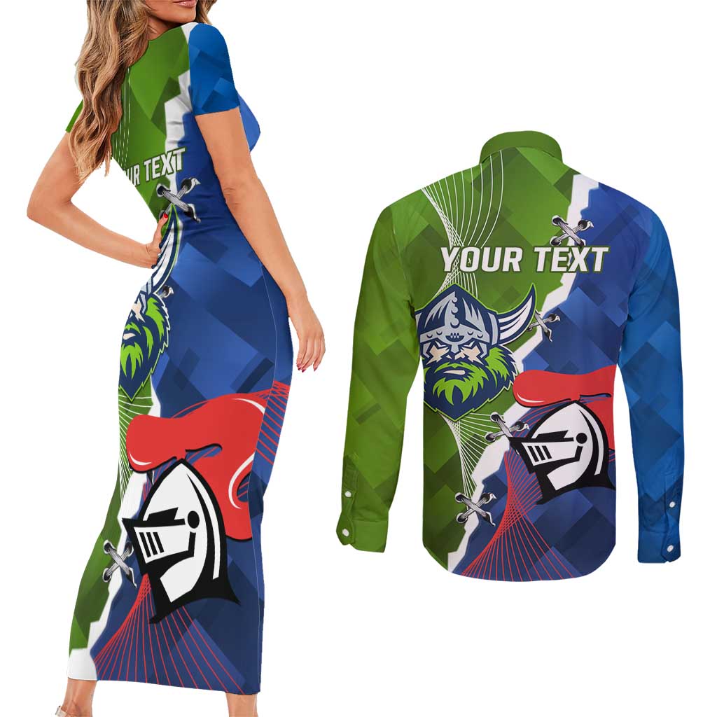 Personalised Knights and Raiders Couples Matching Short Sleeve Bodycon Dress and Long Sleeve Button Shirt Dynamic Sporty Version