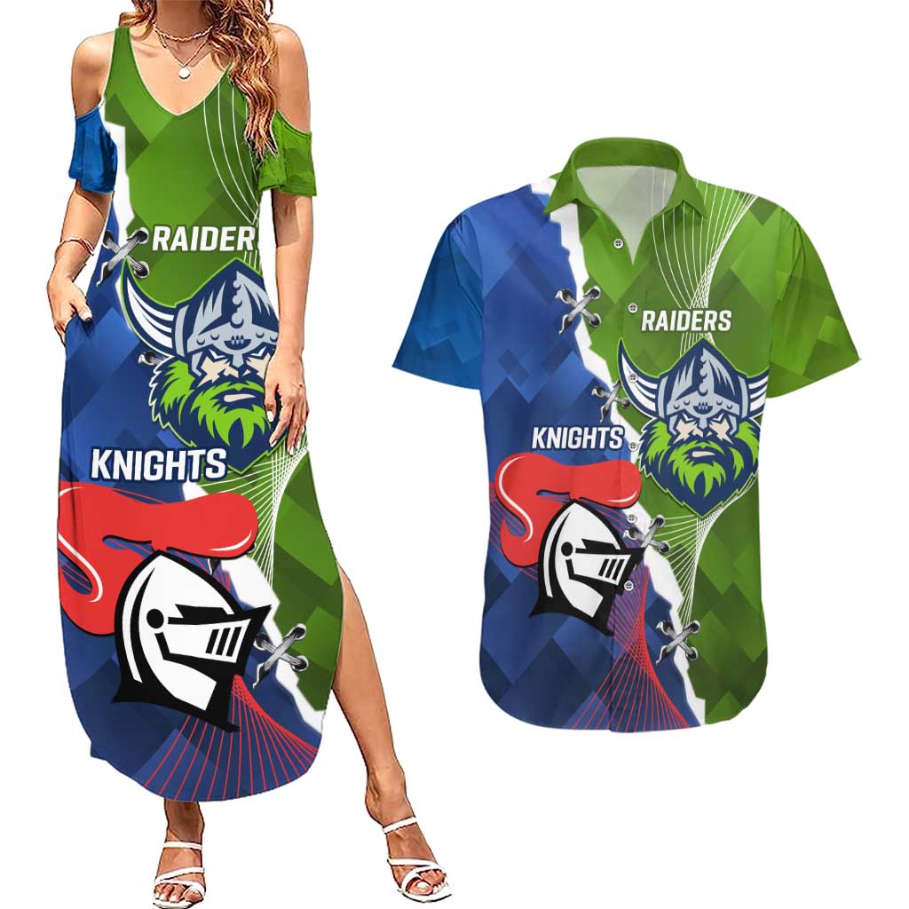 Personalised Knights and Raiders Couples Matching Summer Maxi Dress and Hawaiian Shirt Dynamic Sporty Version