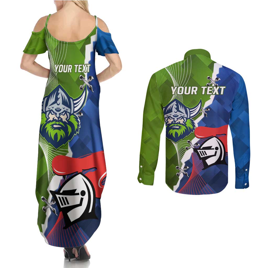 Personalised Knights and Raiders Couples Matching Summer Maxi Dress and Long Sleeve Button Shirt Dynamic Sporty Version