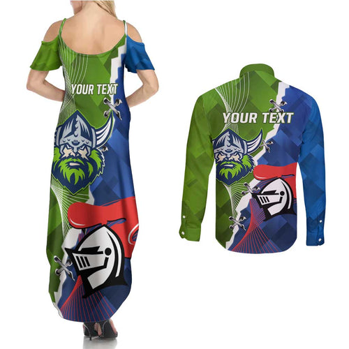 Personalised Knights and Raiders Couples Matching Summer Maxi Dress and Long Sleeve Button Shirt Dynamic Sporty Version