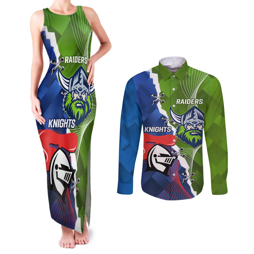 Personalised Knights and Raiders Couples Matching Tank Maxi Dress and Long Sleeve Button Shirt Dynamic Sporty Version