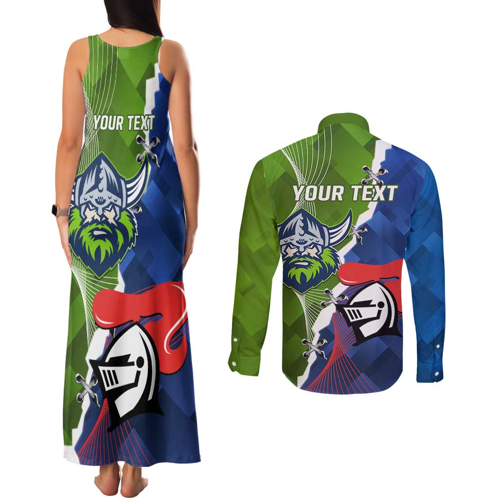 Personalised Knights and Raiders Couples Matching Tank Maxi Dress and Long Sleeve Button Shirt Dynamic Sporty Version