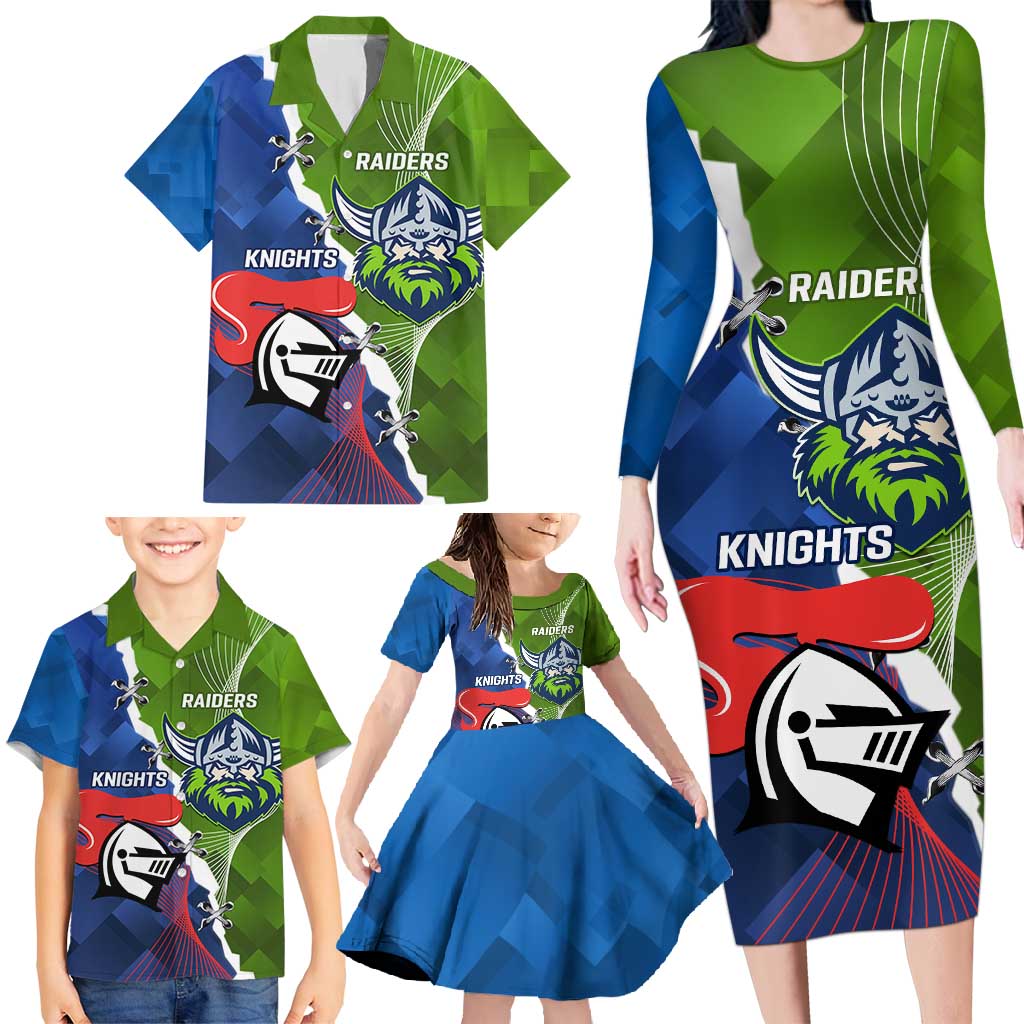 Personalised Knights and Raiders Family Matching Long Sleeve Bodycon Dress and Hawaiian Shirt Dynamic Sporty Version