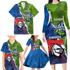 Personalised Knights and Raiders Family Matching Long Sleeve Bodycon Dress and Hawaiian Shirt Dynamic Sporty Version