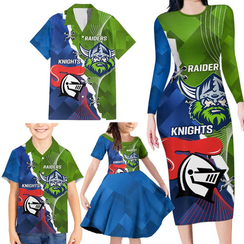 Personalised Knights and Raiders Family Matching Long Sleeve Bodycon Dress and Hawaiian Shirt Dynamic Sporty Version