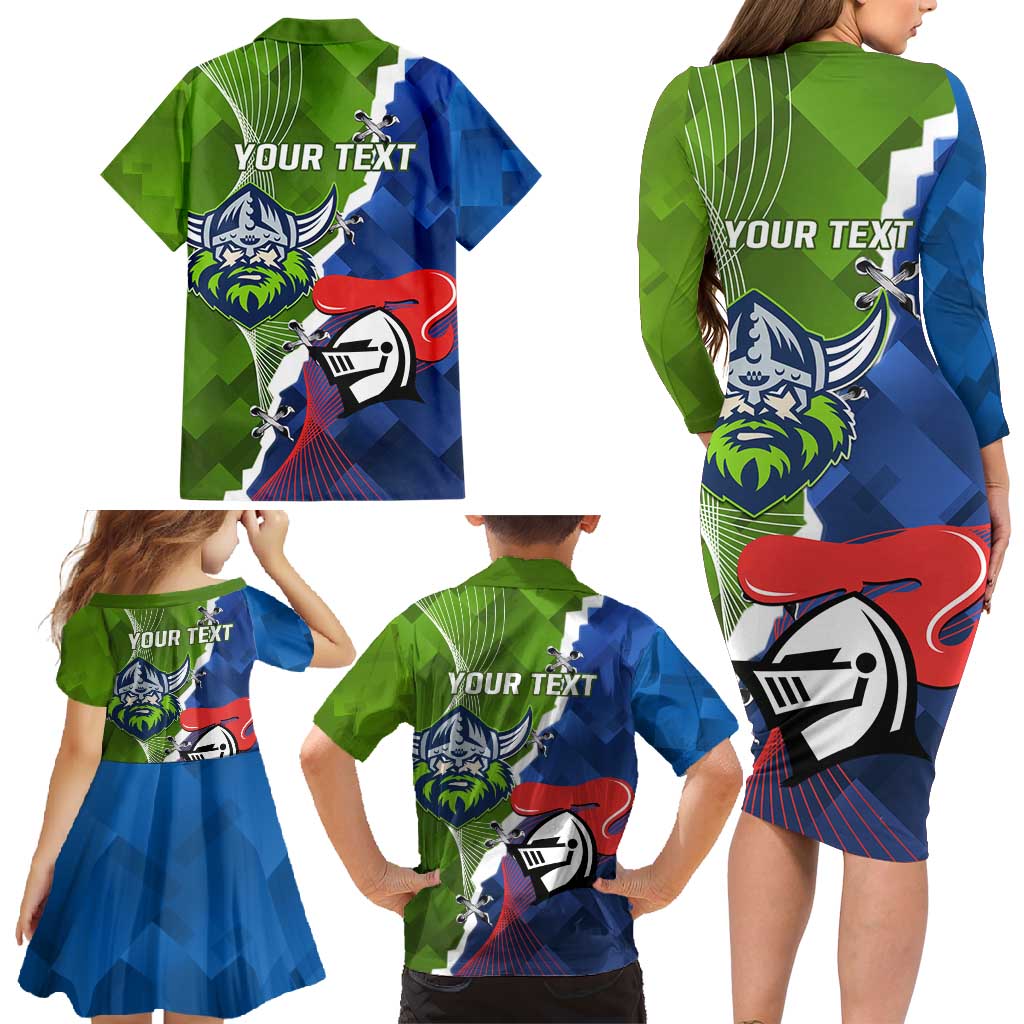 Personalised Knights and Raiders Family Matching Long Sleeve Bodycon Dress and Hawaiian Shirt Dynamic Sporty Version