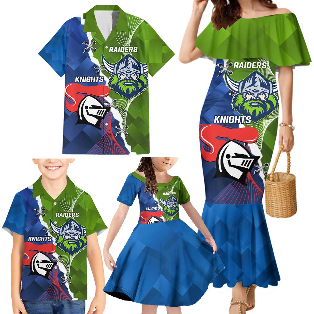 Personalised Knights and Raiders Family Matching Mermaid Dress and Hawaiian Shirt Dynamic Sporty Version