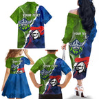 Personalised Knights and Raiders Family Matching Off The Shoulder Long Sleeve Dress and Hawaiian Shirt Dynamic Sporty Version