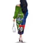 Personalised Knights and Raiders Family Matching Off The Shoulder Long Sleeve Dress and Hawaiian Shirt Dynamic Sporty Version