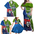 Personalised Knights and Raiders Family Matching Off Shoulder Maxi Dress and Hawaiian Shirt Dynamic Sporty Version