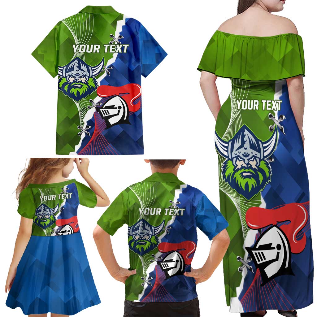 Personalised Knights and Raiders Family Matching Off Shoulder Maxi Dress and Hawaiian Shirt Dynamic Sporty Version