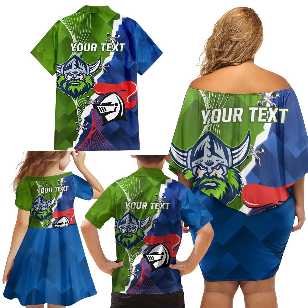 Personalised Knights and Raiders Family Matching Off Shoulder Short Dress and Hawaiian Shirt Dynamic Sporty Version