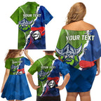 Personalised Knights and Raiders Family Matching Off Shoulder Short Dress and Hawaiian Shirt Dynamic Sporty Version