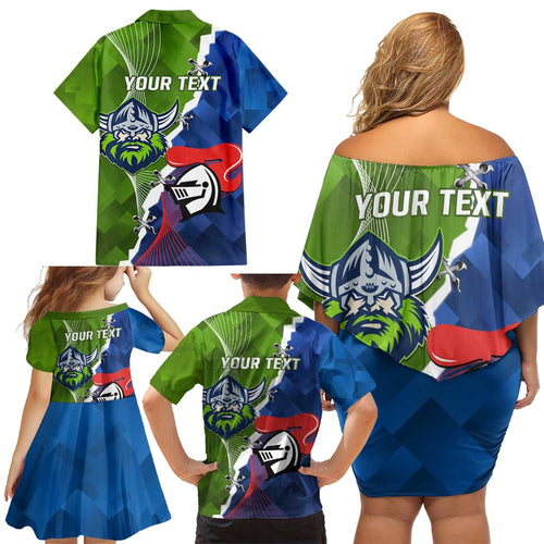 Personalised Knights and Raiders Family Matching Off Shoulder Short Dress and Hawaiian Shirt Dynamic Sporty Version