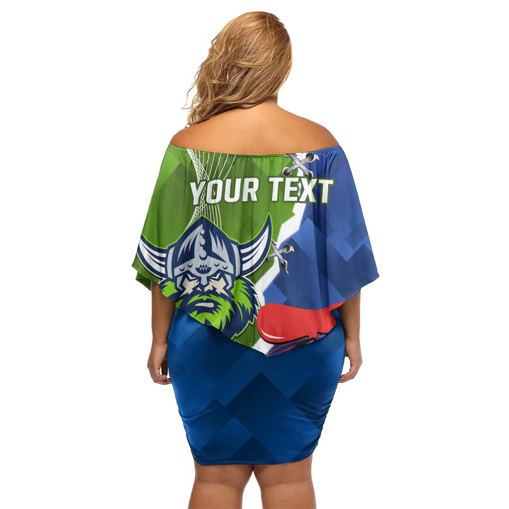 Personalised Knights and Raiders Family Matching Off Shoulder Short Dress and Hawaiian Shirt Dynamic Sporty Version
