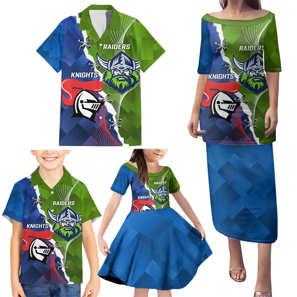 Personalised Knights and Raiders Family Matching Puletasi and Hawaiian Shirt Dynamic Sporty Version