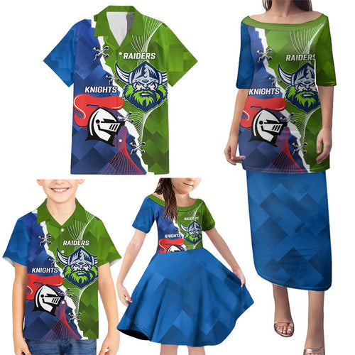 Personalised Knights and Raiders Family Matching Puletasi and Hawaiian Shirt Dynamic Sporty Version