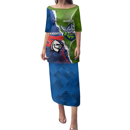 Personalised Knights and Raiders Family Matching Puletasi and Hawaiian Shirt Dynamic Sporty Version