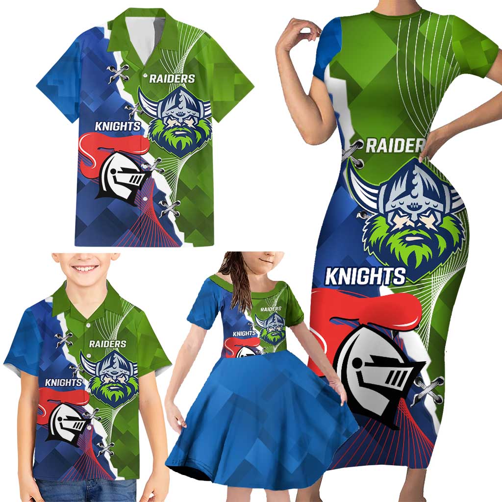 Personalised Knights and Raiders Family Matching Short Sleeve Bodycon Dress and Hawaiian Shirt Dynamic Sporty Version